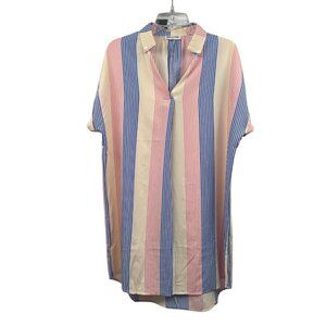 SOLUTION Womens Striped Mini Shirt Dress Short Sleeve Size Large